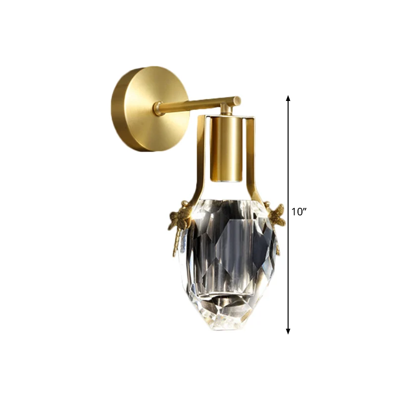 LED-wandlamp Moderne regendruppel helder afgeschuinde kristallen wandlamp goud met metalen libelle-ontwerp Clearhalo