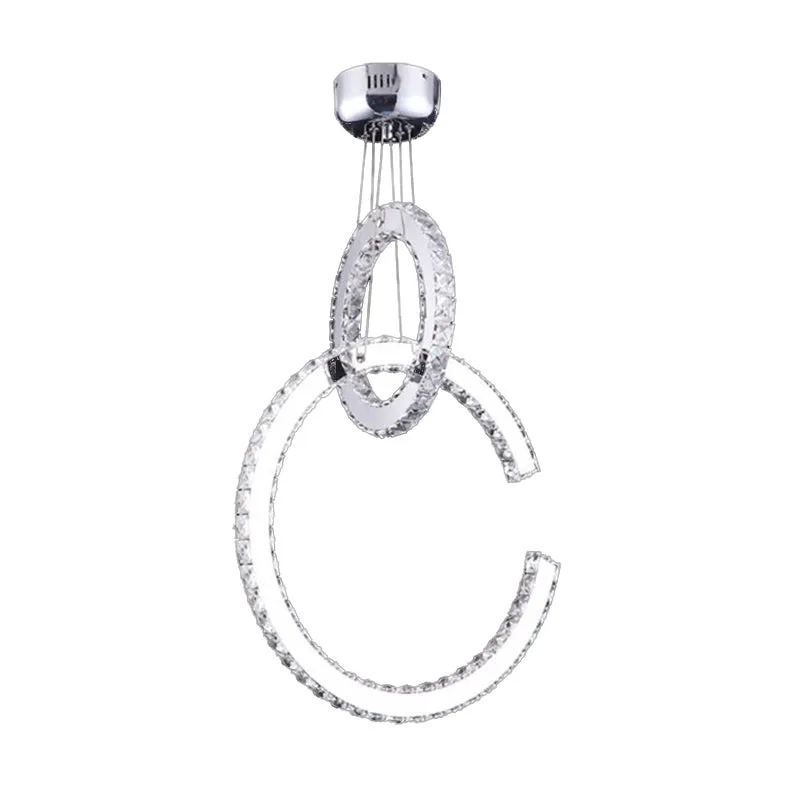 LED-woonkamerkroonluchterverlichting Chromen hanglamp met 2-laags afgeschuinde K9-kristallen kap warm / wit / 3 kleurenlic...