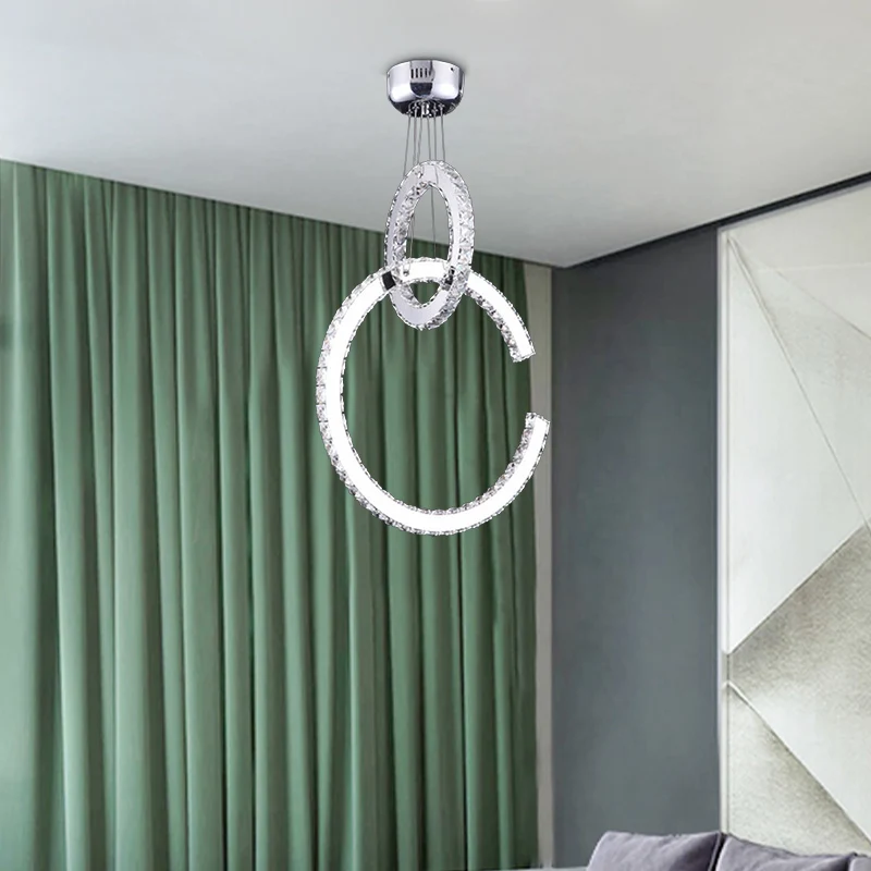 LED-woonkamerkroonluchterverlichting Chromen hanglamp met 2-laags afgeschuinde K9-kristallen kap warm / wit / 3 kleurenlic...