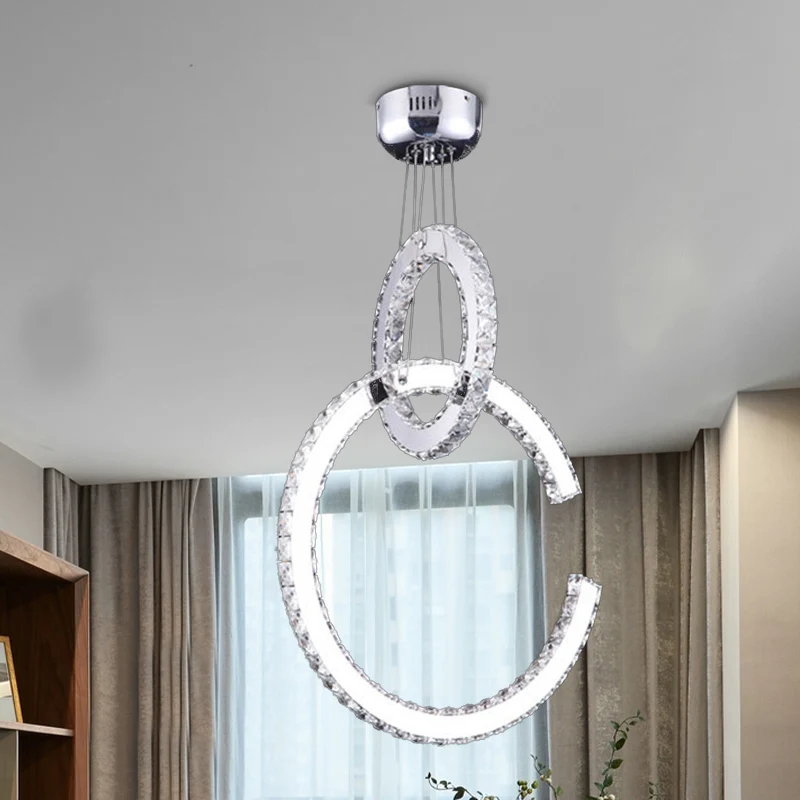 LED-woonkamerkroonluchterverlichting Chromen hanglamp met 2-laags afgeschuinde K9-kristallen kap warm / wit / 3 kleurenlic...