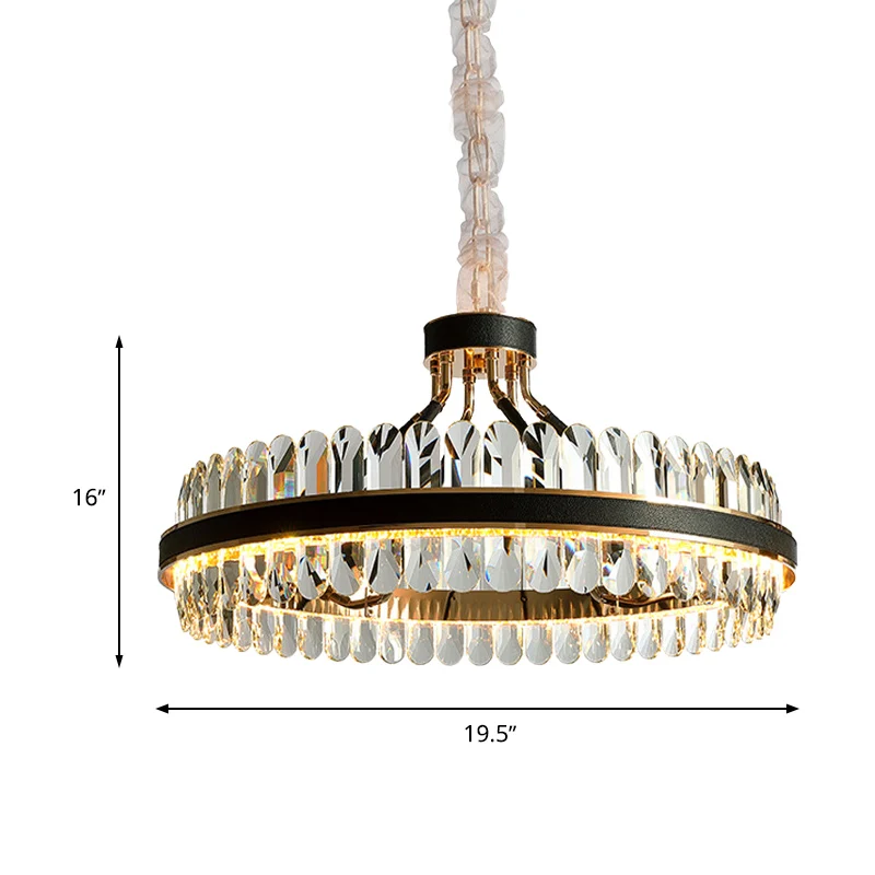 LED-woonkamerkroonluchterverlichting Zwarte hanglamp met ronde afgeschuinde kristallen kap Clearhalo