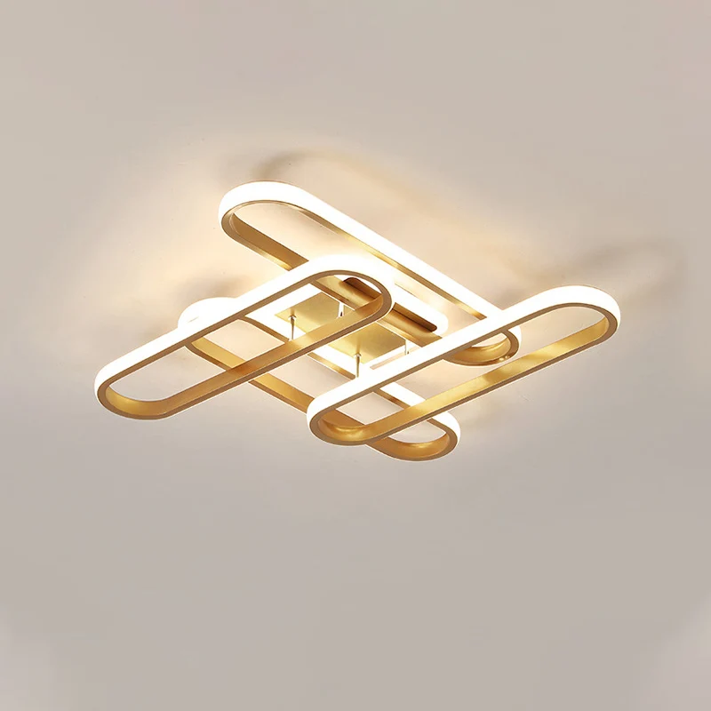 LED-woonkamerplafond, gouden semi-gemonteerde verlichtingsarmatuur met ovale acrylkap warm/wit licht Clearhalo