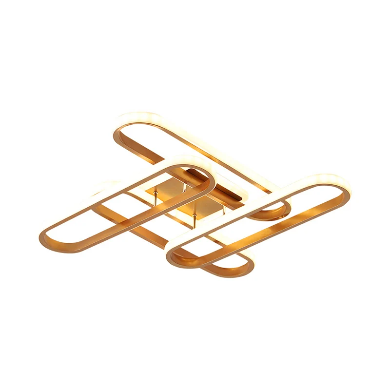 LED-woonkamerplafond, gouden semi-gemonteerde verlichtingsarmatuur met ovale acrylkap warm/wit licht Clearhalo