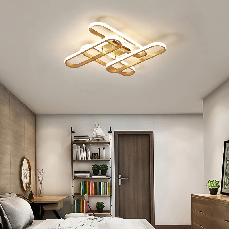 LED-woonkamerplafond, gouden semi-gemonteerde verlichtingsarmatuur met ovale acrylkap warm/wit licht Clearhalo