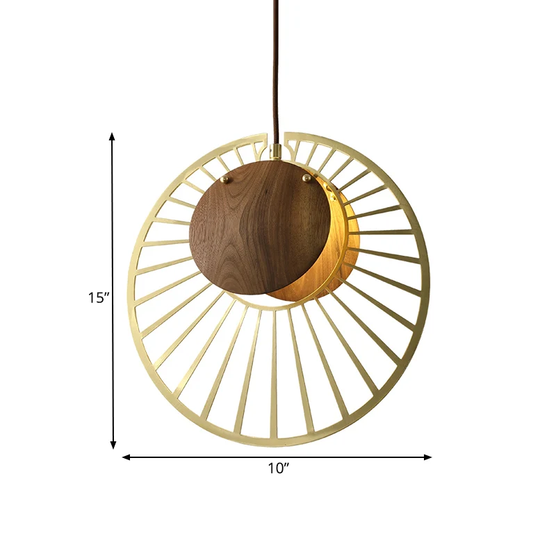 Legergroene draadhoed-hanglamp Modern creatief 1-lichts ijzeren plafondlamp met houten klemlampenkap Clearhalo