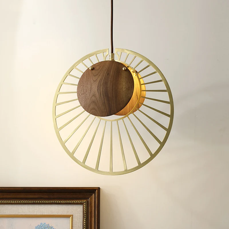 Legergroene draadhoed-hanglamp Modern creatief 1-lichts ijzeren plafondlamp met houten klemlampenkap Clearhalo