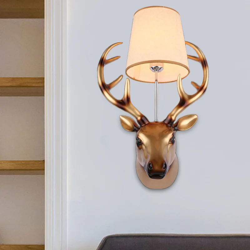 1 licht eland wandlamp landelijk brons hars schans lichtarmatuur voor eetkamer met conische stoffen kap Clearhalo
