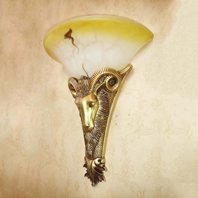 1 licht gegraveerde geit wandlamp schans retro gouden metalen wandverlichtingsarmatuur Clearhalo