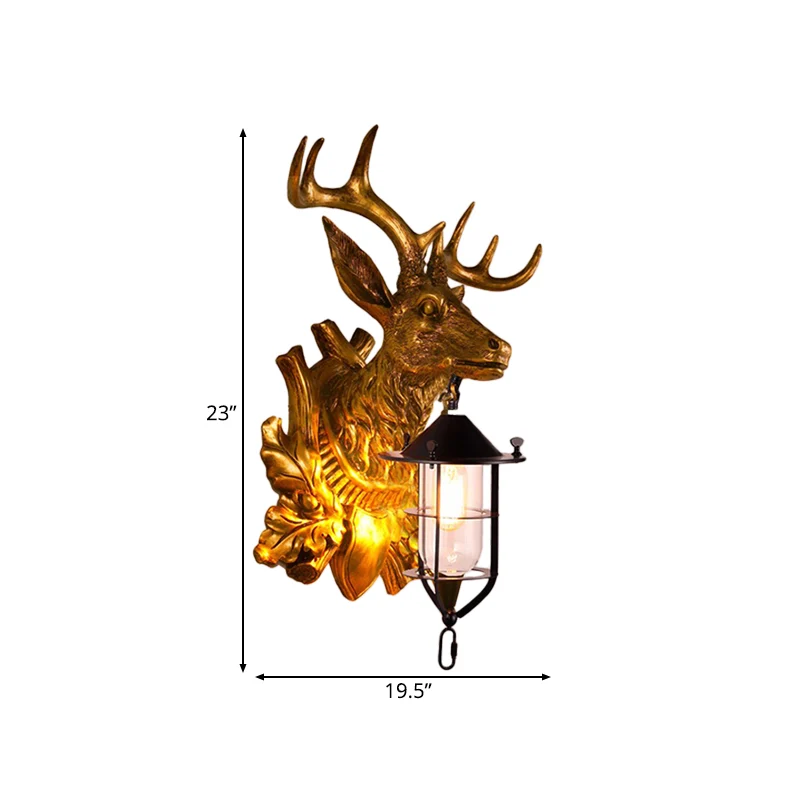 1 licht hertenkop schans lichtarmatuur boerderij gouden hars wandmontage lamp voor deur Clearhalo