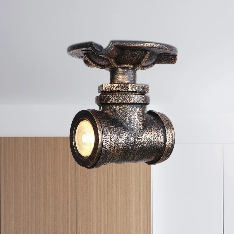 1 Licht Metaal Semi Flush Licht Rustiek Industrieel Antiek Messing Waterleiding Hal Plafondgemonteerd Licht Clearhalo