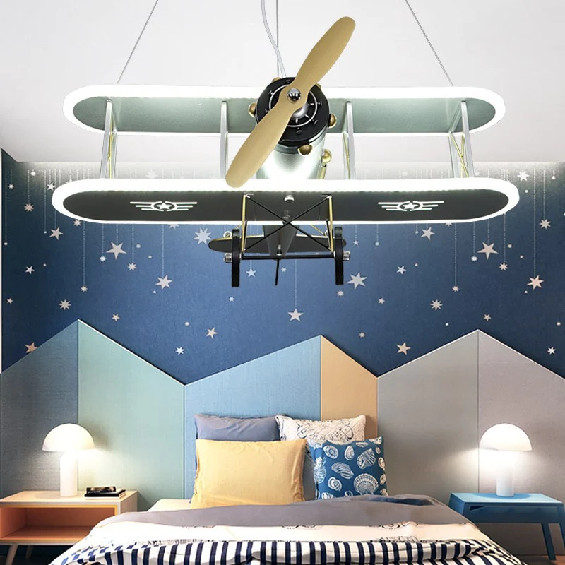 1 Licht Prop Plane Hanglamp Kinderen Metallic Plafondlamp voor Jongens Slaapkamer Woonkamer Clearhalo