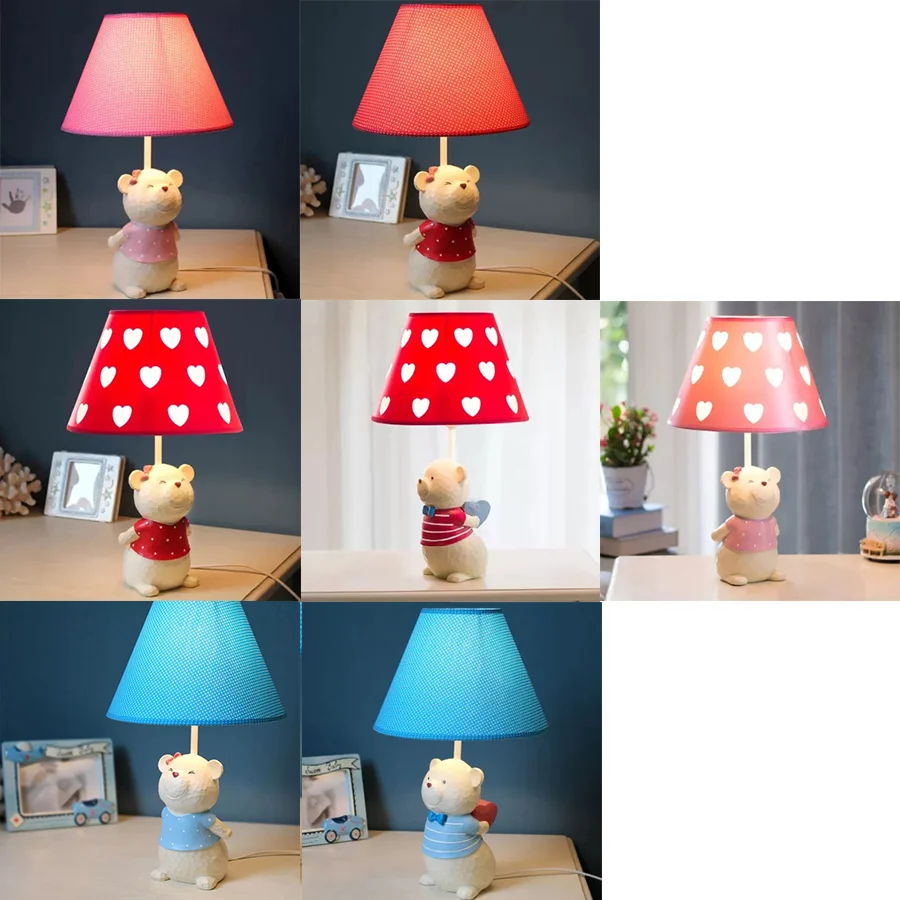 Eén licht taps toelopende schaduw bureaulamp met beer cartoon stof leeslamp voor nachtkastje Clearhalo