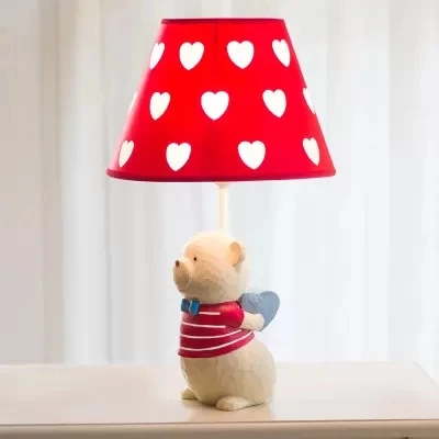 Eén licht taps toelopende schaduw bureaulamp met beer cartoon stof leeslamp voor nachtkastje Clearhalo