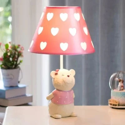 Eén licht taps toelopende schaduw bureaulamp met beer cartoon stof leeslamp voor nachtkastje Clearhalo