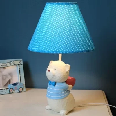 Eén licht taps toelopende schaduw bureaulamp met beer cartoon stof leeslamp voor nachtkastje Clearhalo