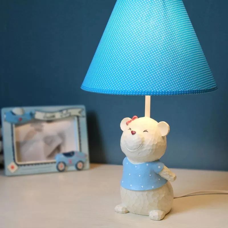 Eén licht taps toelopende schaduw bureaulamp met beer cartoon stof leeslamp voor nachtkastje Clearhalo