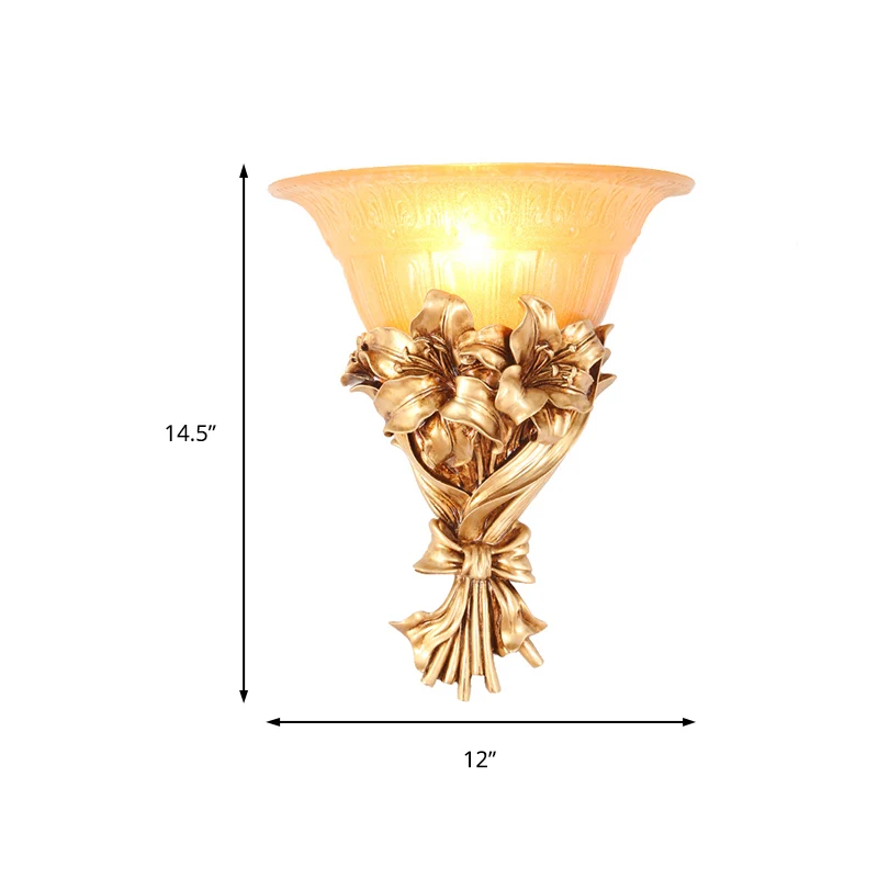 1 licht uitlopende wandlamp, vintage gouden hars schanslamp met bloem/pauwstaartdecoratie Clearhalo
