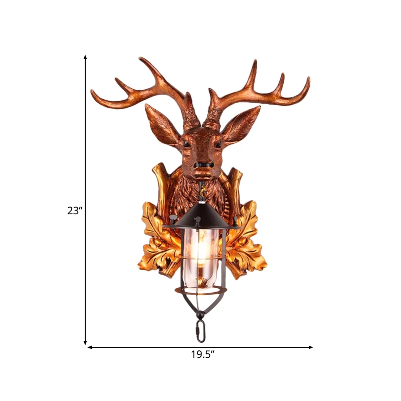 1 licht wandkandelaar verlichting traditionele hertenkop hars wandlamp armatuur bruin met kooi Clearhalo