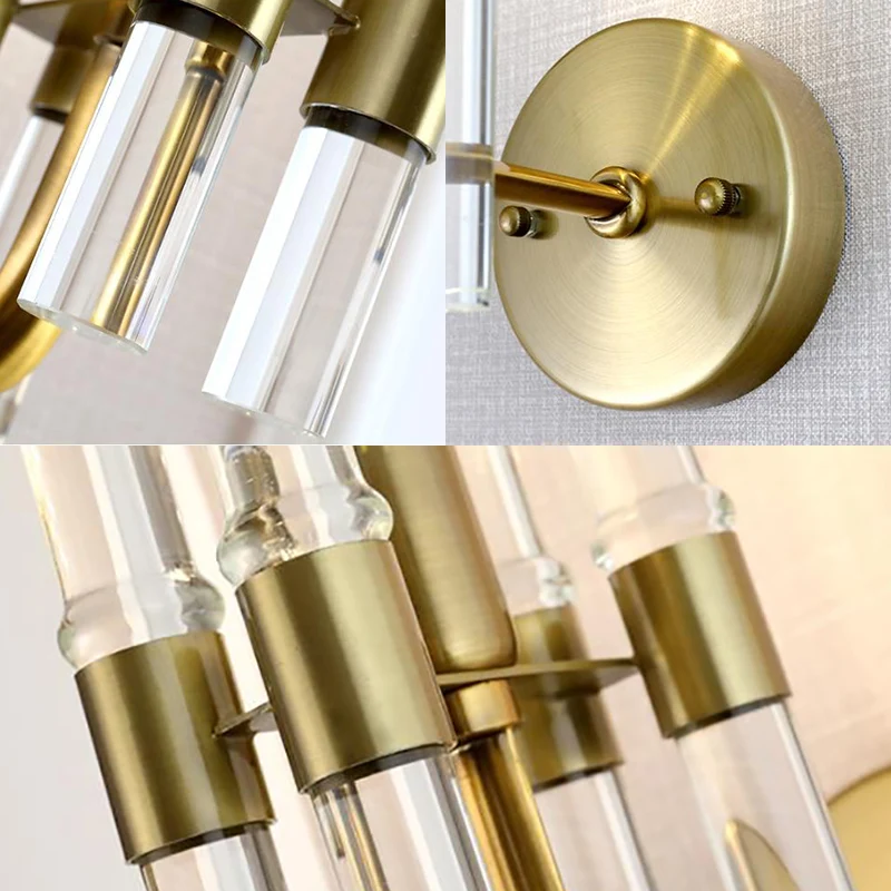 1 lichtarmige wandkandelaar moderne metalen wandlamp met helder kristallen pijp gouden afwerking voor gang Clearhalo