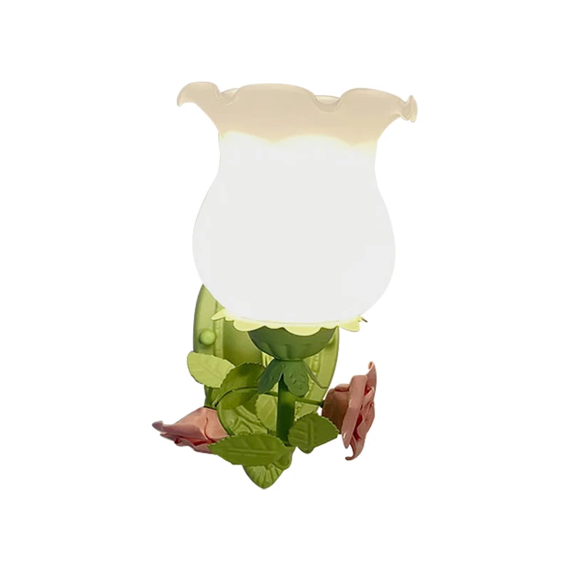 1 lichtbron armatuur met bloemglas, rustieke slaapkamer wandlamp met Bloom Deco wit/groen Clearhalo