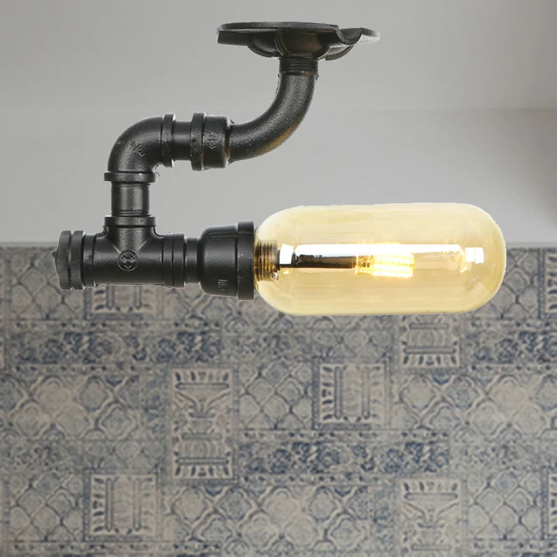 1 lichtcapsule, semi-inbouwlamp, industriële plafondmontage van zwart amberkleurig glas met pijpontwerp Clearhalo
