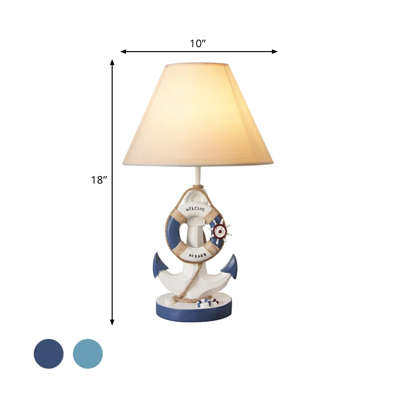 Licht/donkerblauw ankerhars nachtkastje Licht Mediterraan 1-lamps stoffen nachtkastje voor slaapkamer Clearhalo
