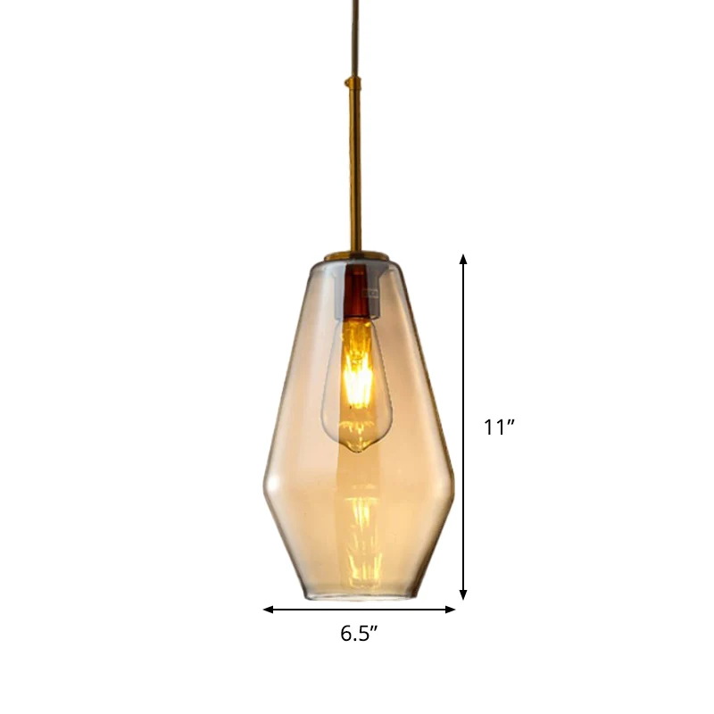 1 lichte eetkamer hanglamp moderne amberkleurige hanglamp met driehoekige/trommel/kegel glazen kap, 6,5"/9"/12" breed Clea...
