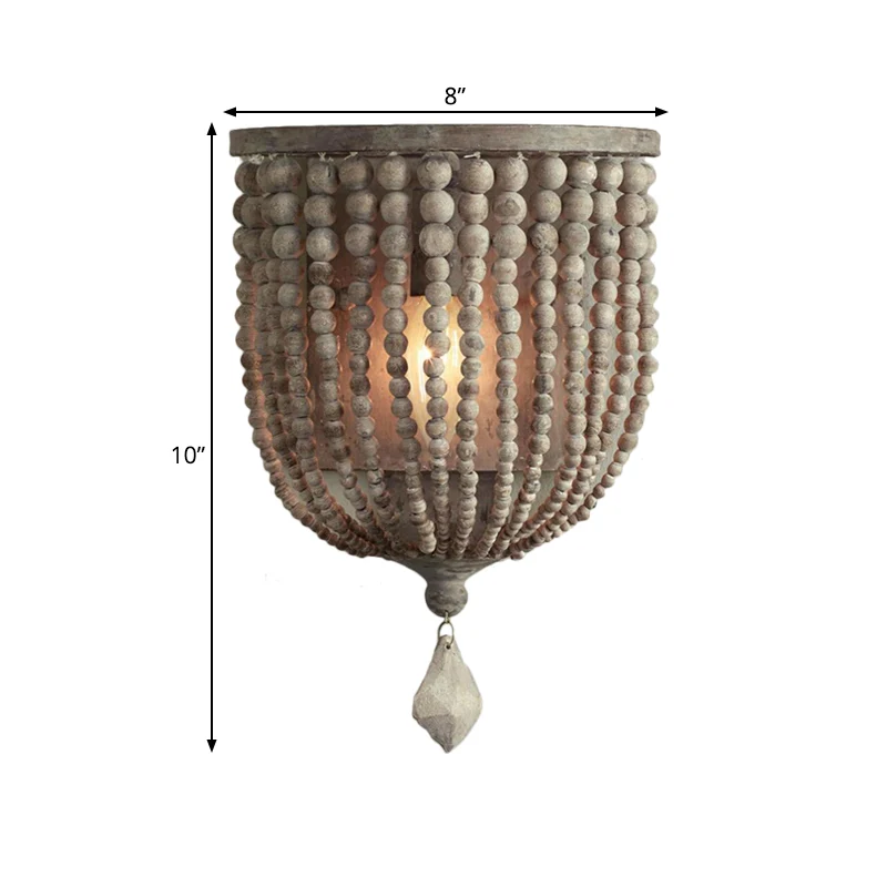 1 lichte houten wandlamp, landelijke grijze kralen woonkamer schanslamp Clearhalo