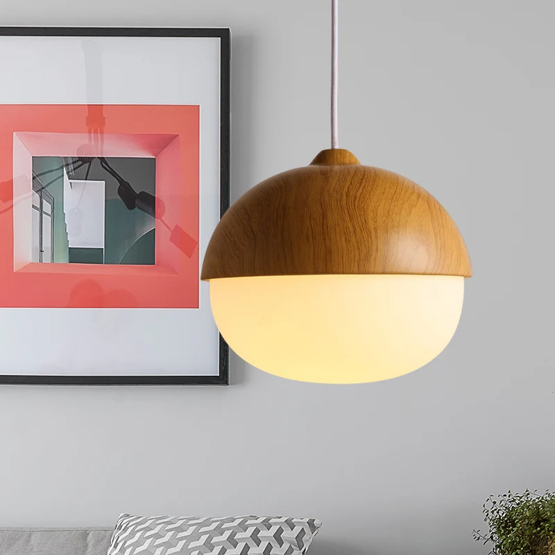 1 lichte nootvormige hanglamp Japanse stijl glas en hout hanglamp wit voor winkel Clearhalo