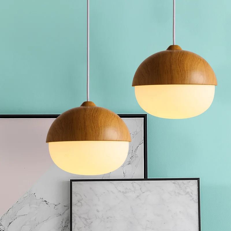 1 lichte nootvormige hanglamp Japanse stijl glas en hout hanglamp wit voor winkel Clearhalo