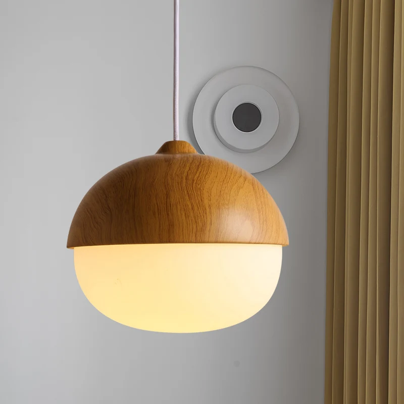 1 lichte nootvormige hanglamp Japanse stijl glas en hout hanglamp wit voor winkel Clearhalo