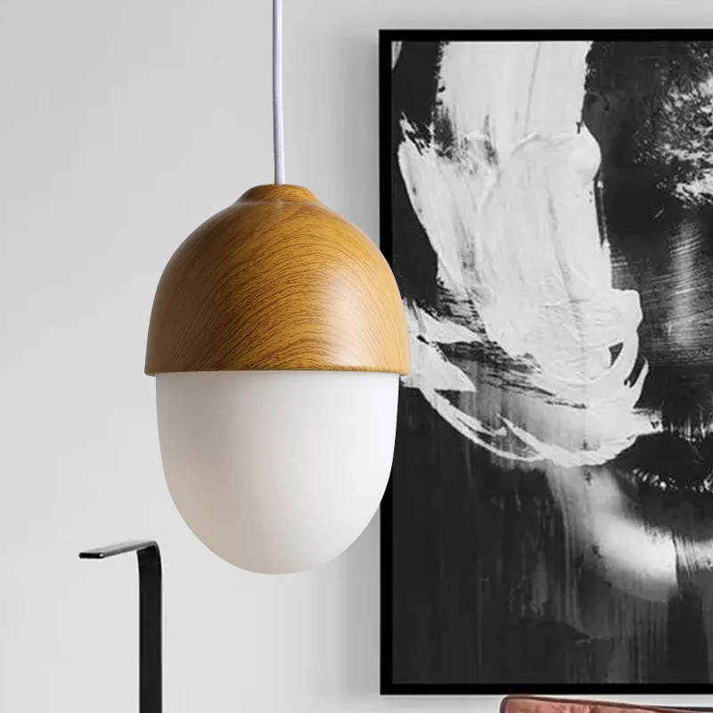 1 lichte nootvormige hanglamp Japanse stijl glas en hout hanglamp wit voor winkel Clearhalo