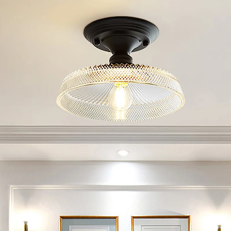 Eén lichte semi-inbouw vintage getextureerde glazen schuur/koepel/golvende woonkamer plafondverlichting helder Clearhalo