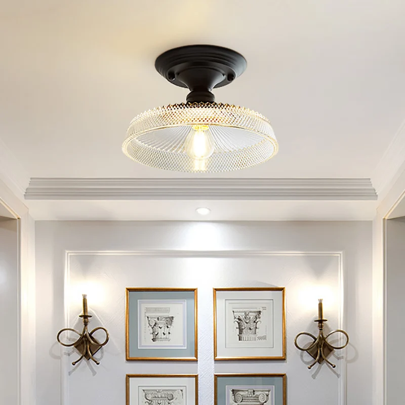 Eén lichte semi-inbouw vintage getextureerde glazen schuur/koepel/golvende woonkamer plafondverlichting helder Clearhalo