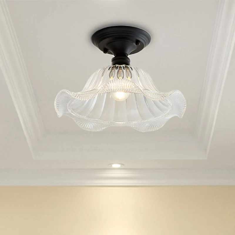 Eén lichte semi-inbouw vintage getextureerde glazen schuur/koepel/golvende woonkamer plafondverlichting helder Clearhalo
