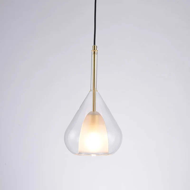 1 lichte slaapkamer hangende verlichting Eenvoudige gouden slingerlamp met waterdruppel helder glazen kap Clearhalo