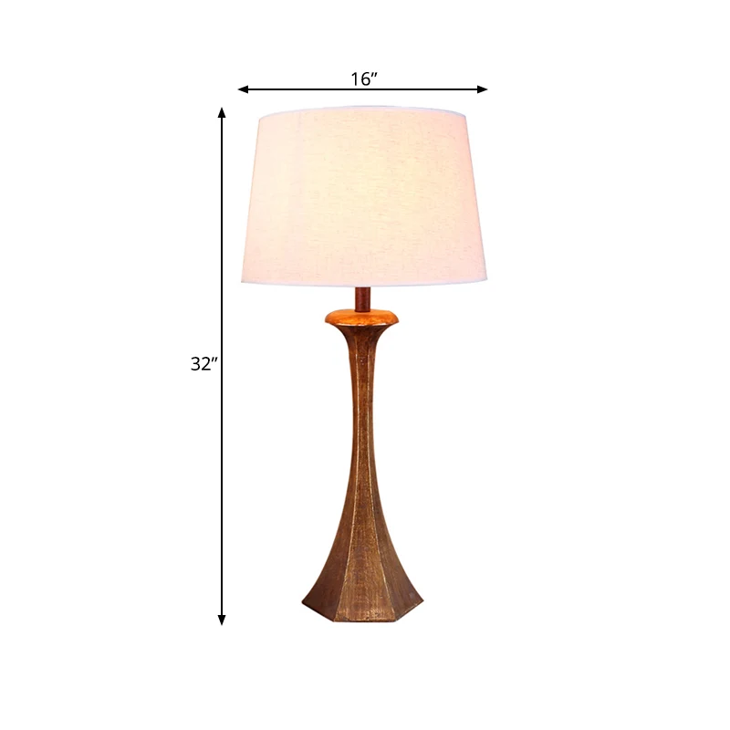 1 lichte stoffen tafellamp vintage witte conische woonkamerleeslamp met ronde harsbasis Clearhalo
