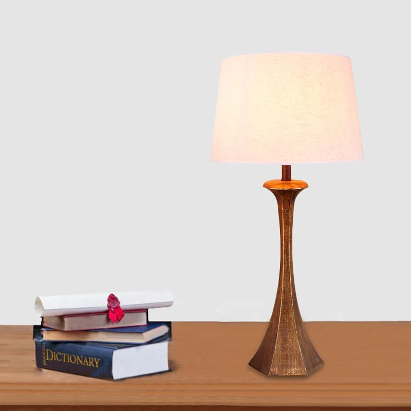 1 lichte stoffen tafellamp vintage witte conische woonkamerleeslamp met ronde harsbasis Clearhalo