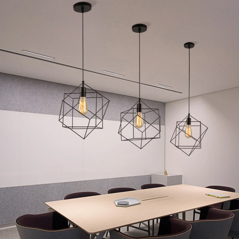 1 lichte structurele kubieke hanglamp industriële zwarte metalen hanglamp voor eetkamer Clearhalo