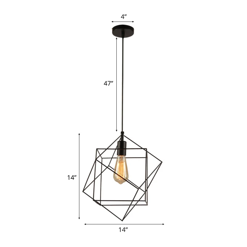 1 lichte structurele kubieke hanglamp industriële zwarte metalen hanglamp voor eetkamer Clearhalo