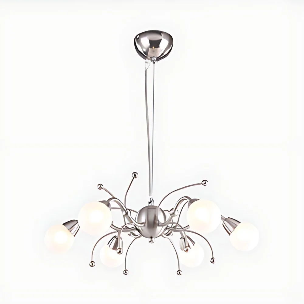 6/8 lichten eetkamer kroonluchter licht met bol wit glazen kap moderne nikkel led hangende plafondlamp Clearhalo