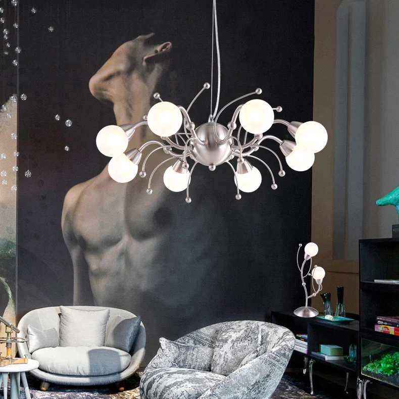 6/8 lichten eetkamer kroonluchter licht met bol wit glazen kap moderne nikkel led hangende plafondlamp Clearhalo