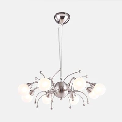 6/8 lichten eetkamer kroonluchter licht met bol wit glazen kap moderne nikkel led hangende plafondlamp Clearhalo