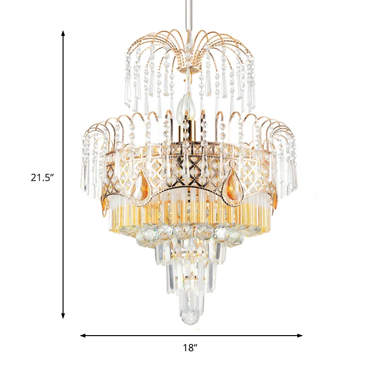 3/7 lichten eetkamer plafondlamp met gelaagde kristallen kap moderne gouden kroonluchter licht, 18"/19,5" breed Clearhalo