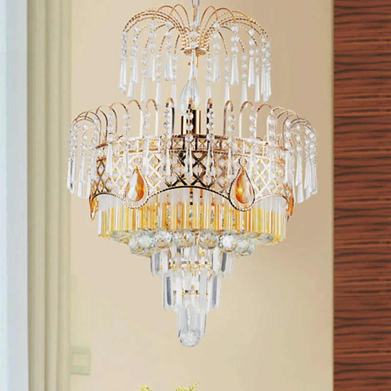 3/7 lichten eetkamer plafondlamp met gelaagde kristallen kap moderne gouden kroonluchter licht, 18"/19,5" breed Clearhalo