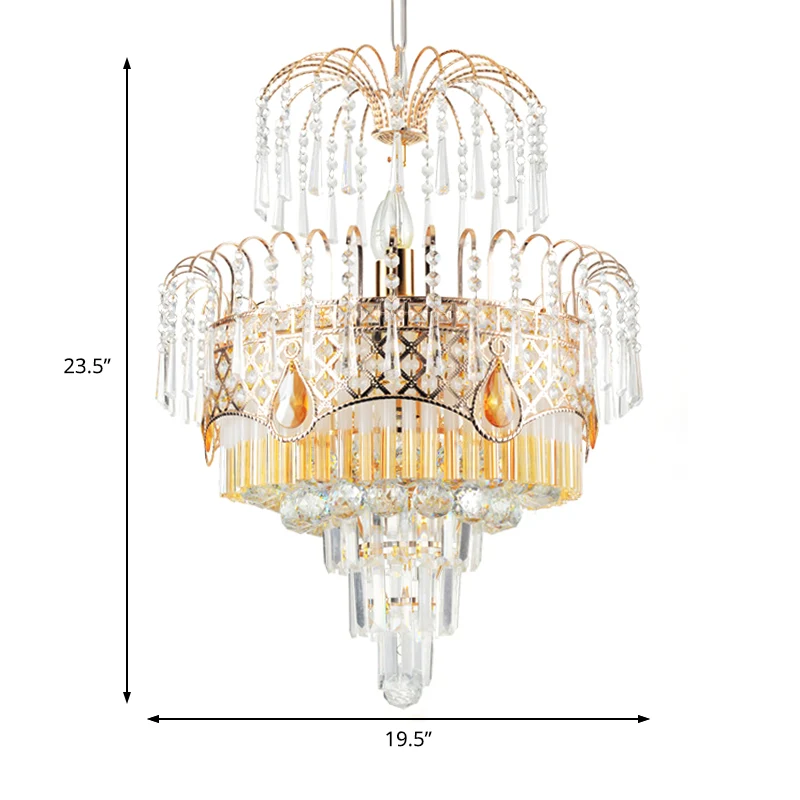 3/7 lichten eetkamer plafondlamp met gelaagde kristallen kap moderne gouden kroonluchter licht, 18"/19,5" breed Clearhalo