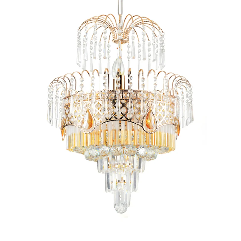 3/7 lichten eetkamer plafondlamp met gelaagde kristallen kap moderne gouden kroonluchter licht, 18"/19,5" breed Clearhalo