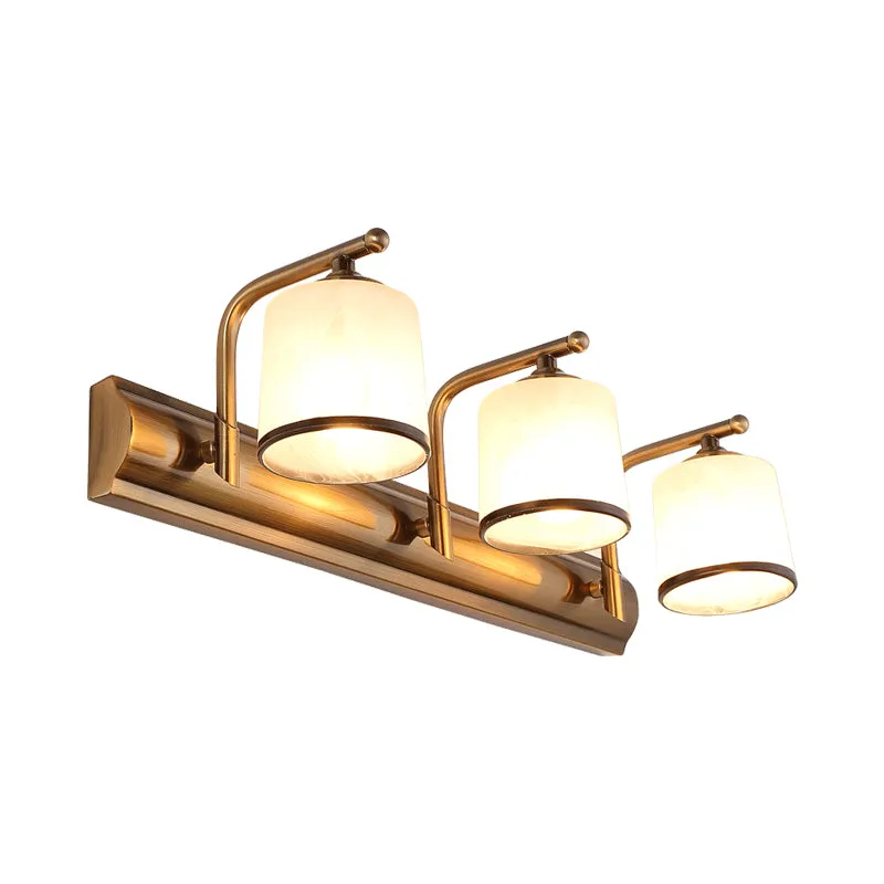 2/3 Lichten Kolom Vanity Verlichting Koloniaal Goud Frosted Wit Glazen Wandkandelaar Lichtarmatuur voor Badkamer Clearhalo
