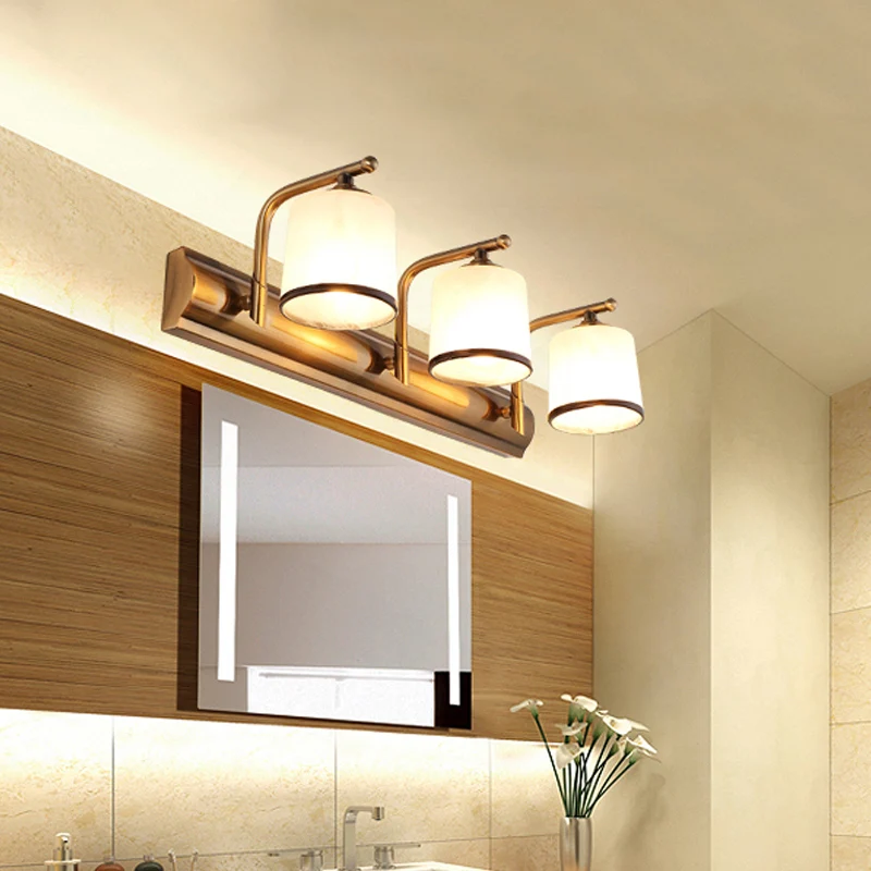 2/3 Lichten Kolom Vanity Verlichting Koloniaal Goud Frosted Wit Glazen Wandkandelaar Lichtarmatuur voor Badkamer Clearhalo