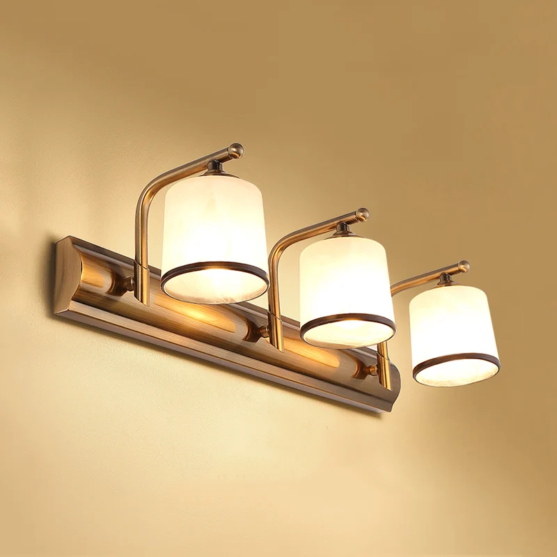 2/3 Lichten Kolom Vanity Verlichting Koloniaal Goud Frosted Wit Glazen Wandkandelaar Lichtarmatuur voor Badkamer Clearhalo